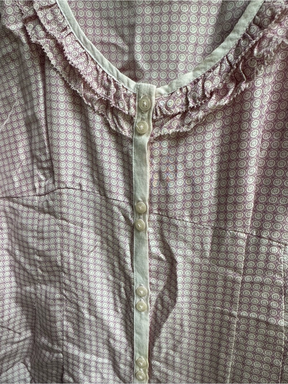 GAP Pink Checked Sleeveless Ruffle Button-Front Top - Picture 3 of 8